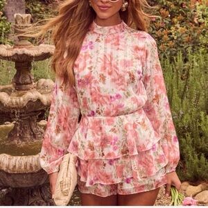 Floral Long Sleeve Ruffle Romper